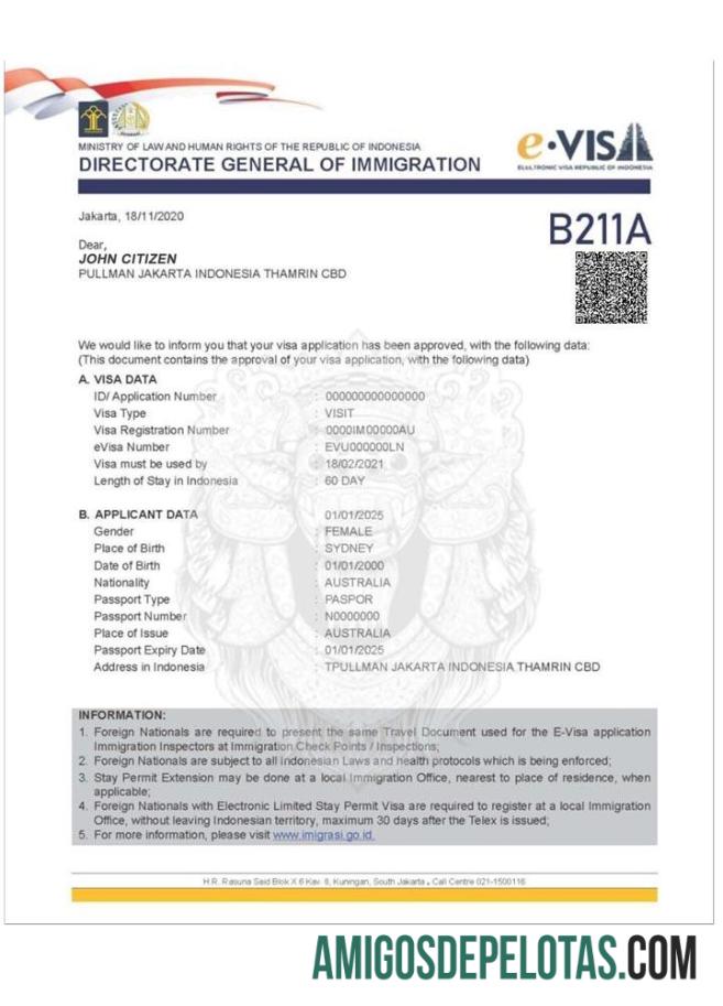 INDONÉSIA E Visto baixar para verificação